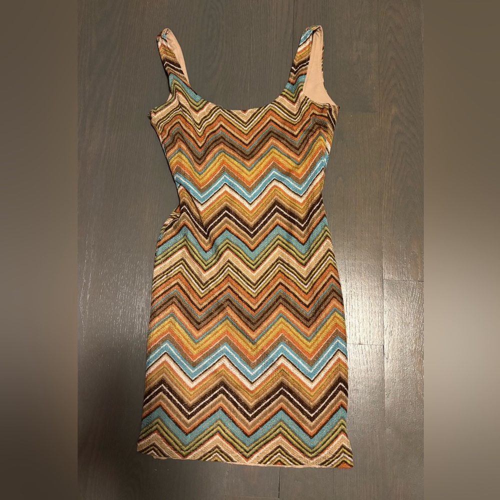 Valia Orange Brown Bodycon Midi Dress Scoop Neck